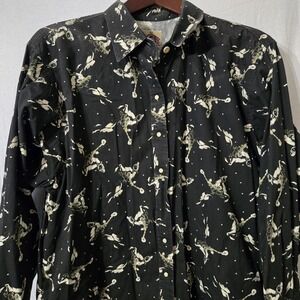 Vtg‎ Barn Fly Pearl Snap Shirt Womens L Long Sleeve USA Made Cotton Horse Cowboy